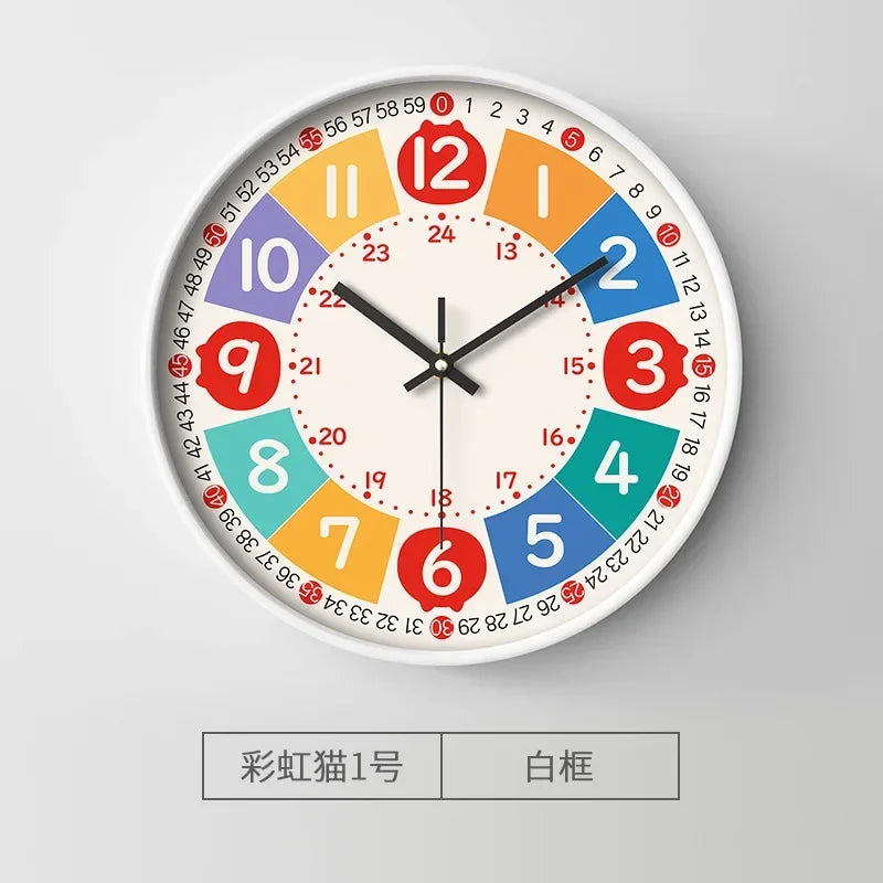horloge murale moderne dessins animés couleurs vives chiffres romains sans tic tac enfants décoration
