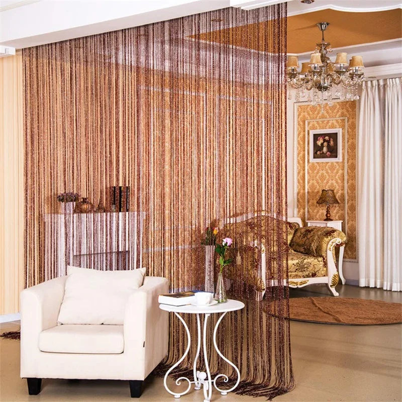 rideau franges perlées 100x200cm polyester transparent moderne salon décoration couleur argentée