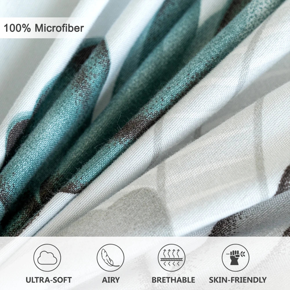 housses couette motif floral moderne blanc vert turquoise gris foncé abstraits lisses enveloppes corner