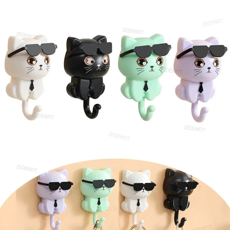 porte clés chat mignon lunettes cravate adhésif blanc noir vert pâle moderne imperméable résistant