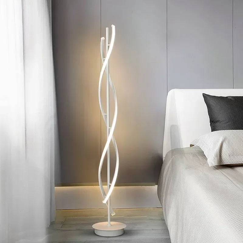 lampe sol moderne spirale noir blanc LED minimalist éclairage salle manger chambre