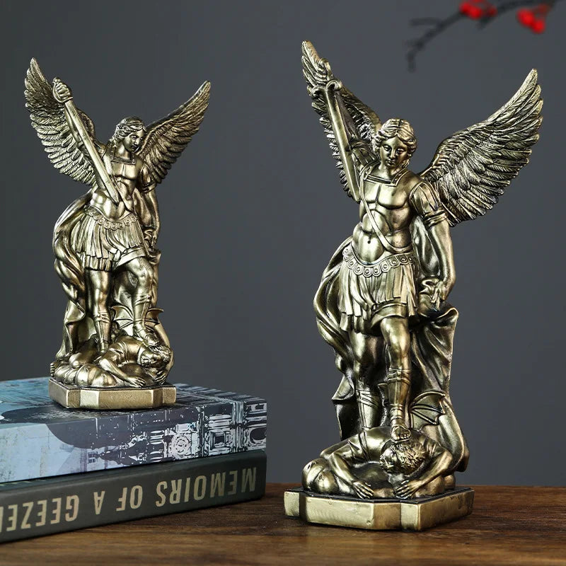 statue saint michaël protection maison résine bronze doré religieux classique decoration autel gift chrétien