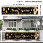 bannière anniversaire enfant moderne happy birthday ballons confettis clips doré noir festive