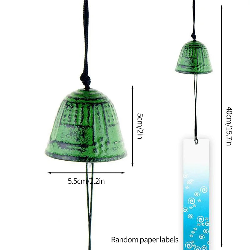 cloches vent japonaises vert bleu jaune motifs géométriques texture rugueuse cordelette décoration extérieure classique