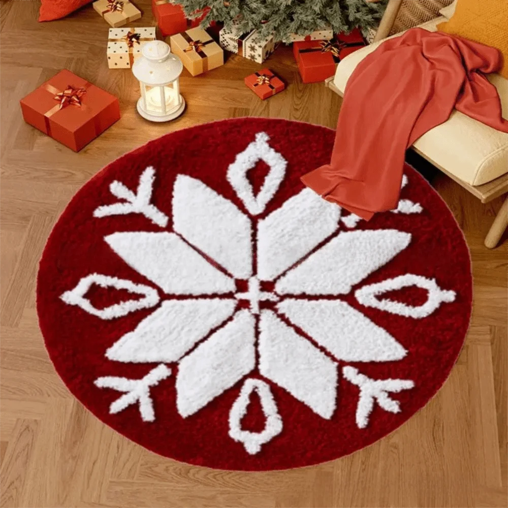 tapis rond flocons neige père noël spirale absorbant eau antidérapant intérieur decoration noel