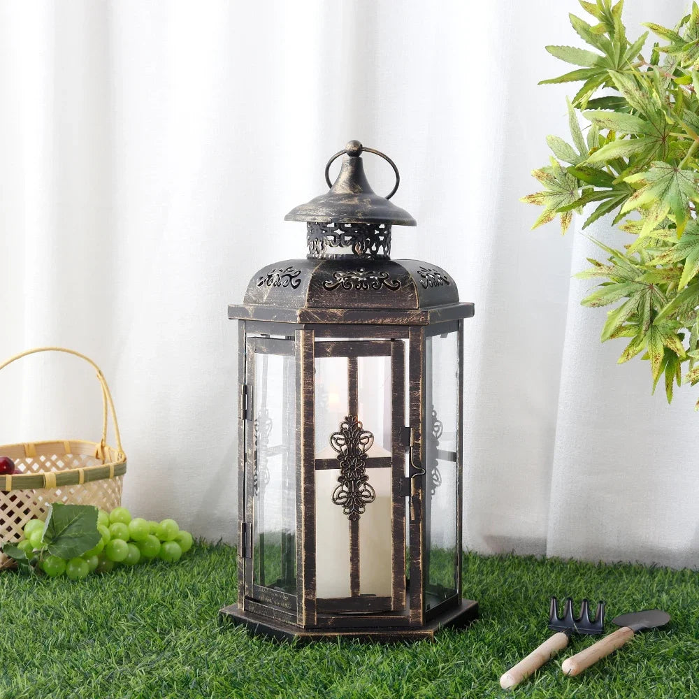 lanterne vintage métal fer ornements floraux transparent noire décoration intérieure mariage bougie inclusion anneaux