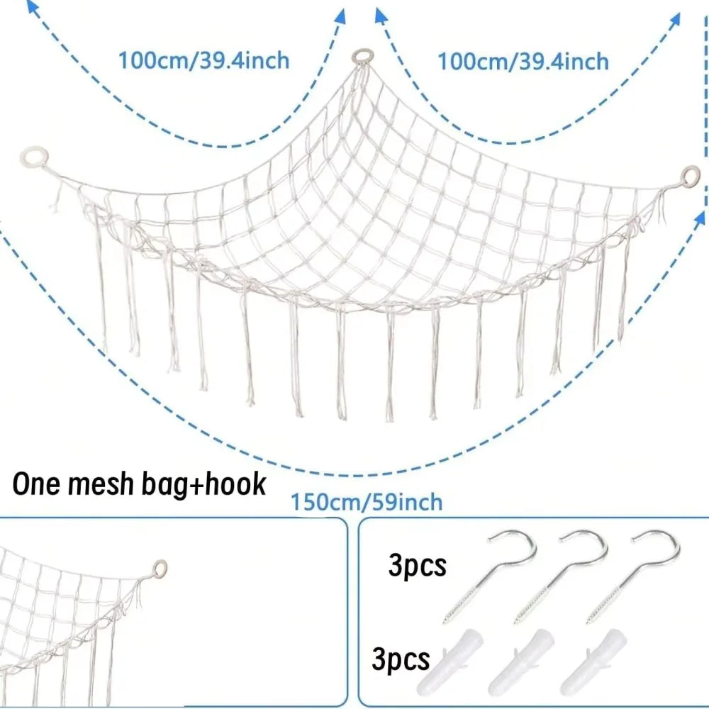 sac rangement hamac jouets macramé franges boho salon pliable respectueux environnement