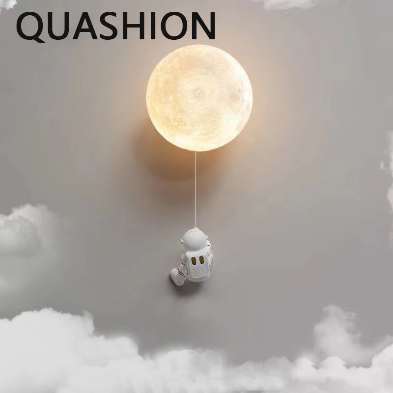 lampe murale moderne blanc doré texture lunaire astronaute résine minimaliste chambre entréeétude