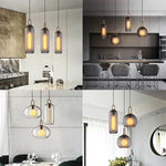 suspension lumineuse moderne gris fumé doré verre mat métal poli ampoule filament visible chambre
