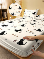 drap housse polyester motif chat noir moderne imprimé shovel faces officer blanc lit chambre