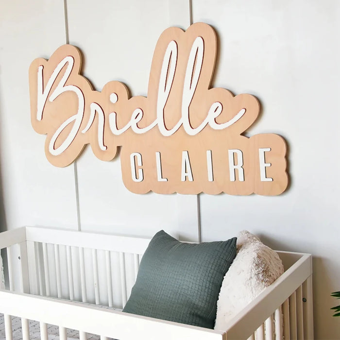 Panneau de nom personnalisé en bois doré pour chambre d'enfant