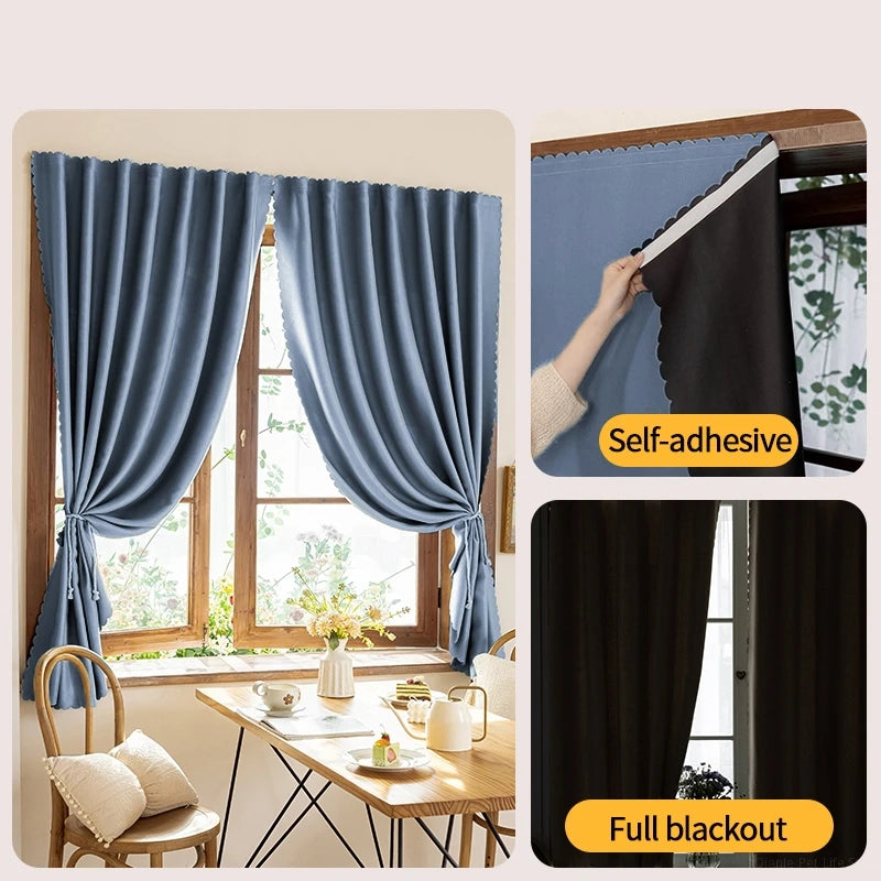 rideaux blackout polyester texturé imitation lin adhésif salon chambre bleu beige noir