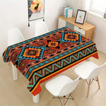 nappe géométrique aztèque moderne bleu orange rouge beige table manger polyester réutilisable