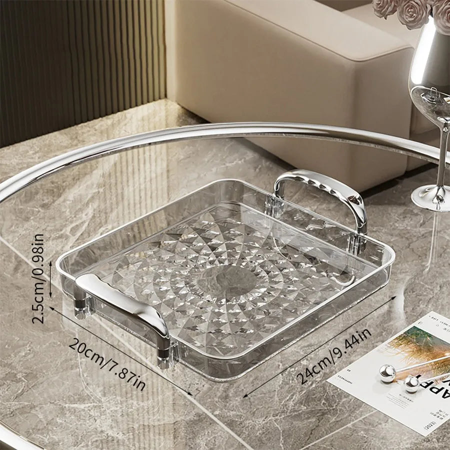 plateau service moderne argenté texture diamant 3d poignées nourriture rangement cuisine organizer transparent élégant