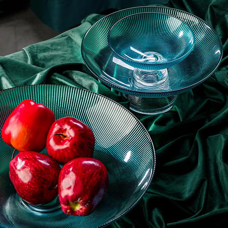assiettes verre rayées vert clair moderne élégantes décoration table grande capacité
