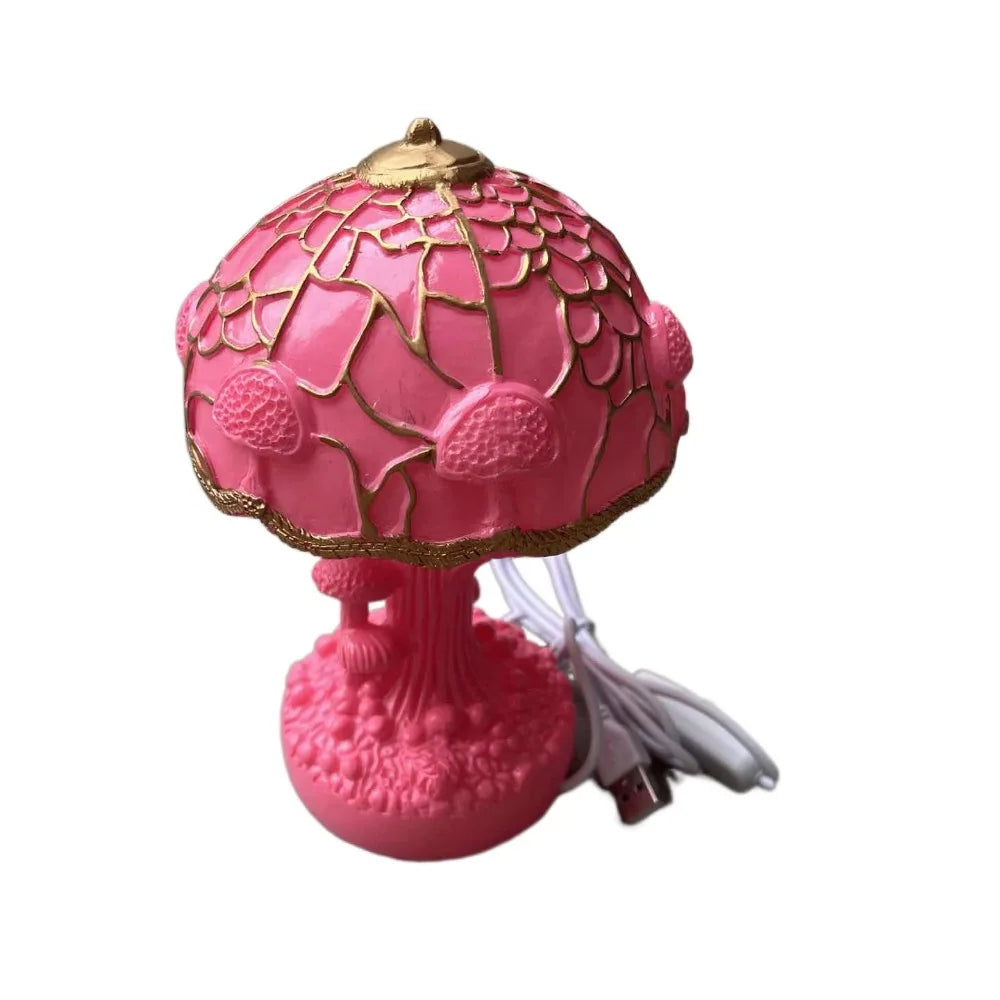 lampe poser résine multicolore fleurs champignons art nouveau apaisante veilleuse vintage