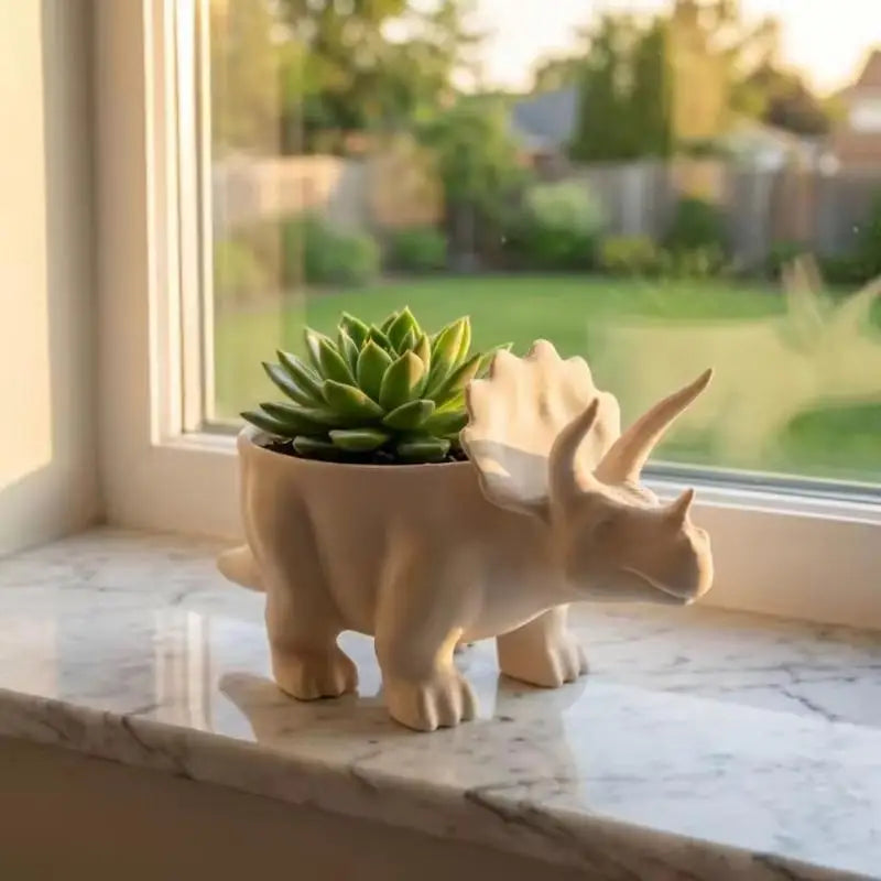 cache pot forme dinosaure gris sculpté relief créatif plante opacité décoration multifonctionnelle