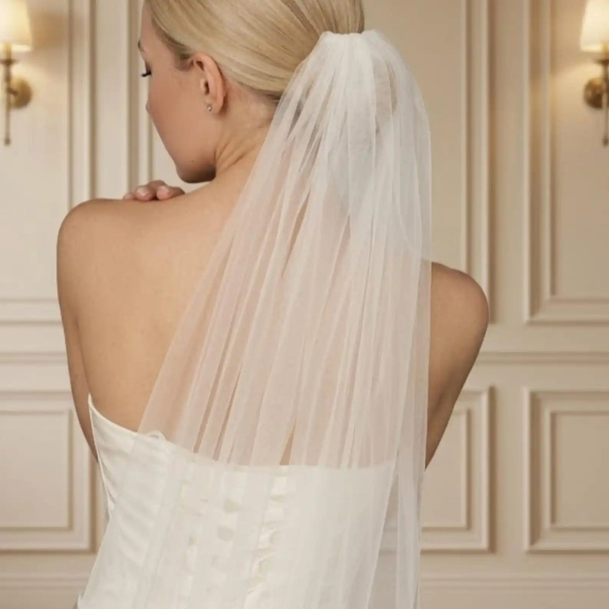 voile mariée classique blanc dentelle polyester translucide simple mariage traditionnel