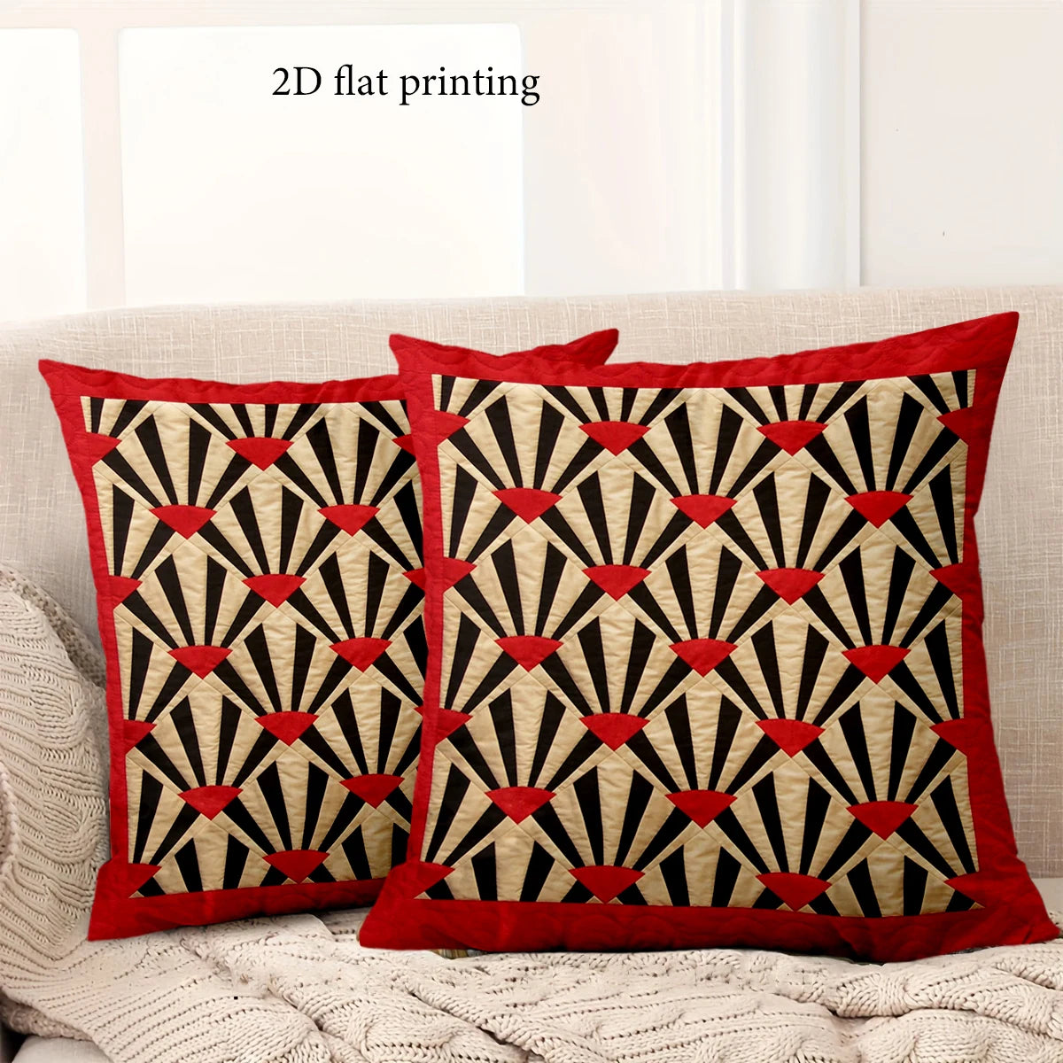 taie d'oreiller polyester imprimé motif géométrique moderne rouge triangles coeurs 45x45cm maison
