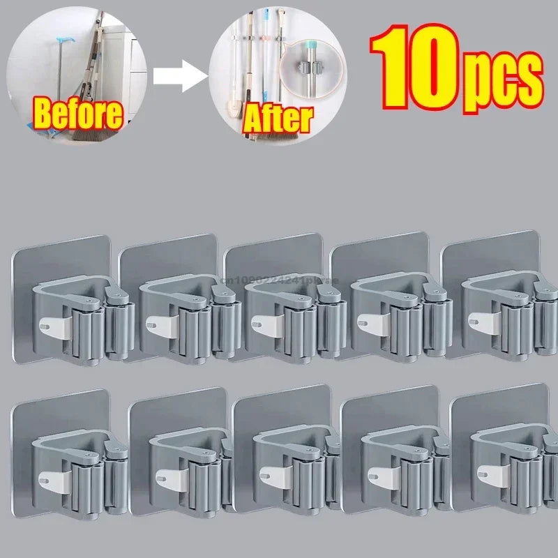 rangements adhésifs clips balai aspirateur moderne transparent blanc gris multifonctionnels