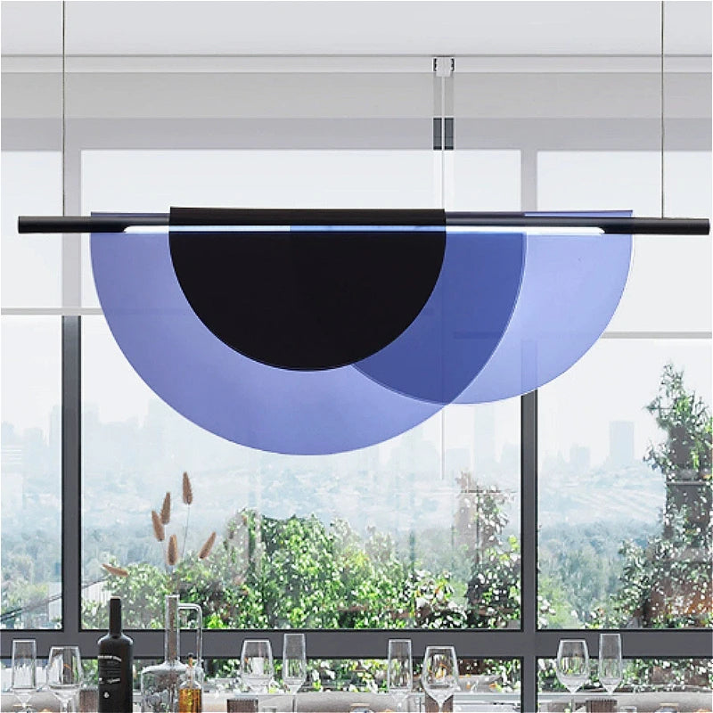 lustres led suspension contemporaine noir blanc bleu géométrique opaques chambre villa bar