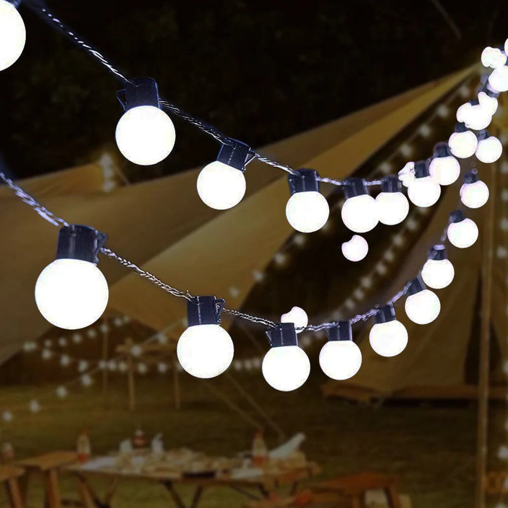 guirlandes lumineuses solaires led blancs ampoules globes extérieures moderne camping jardin fêtes