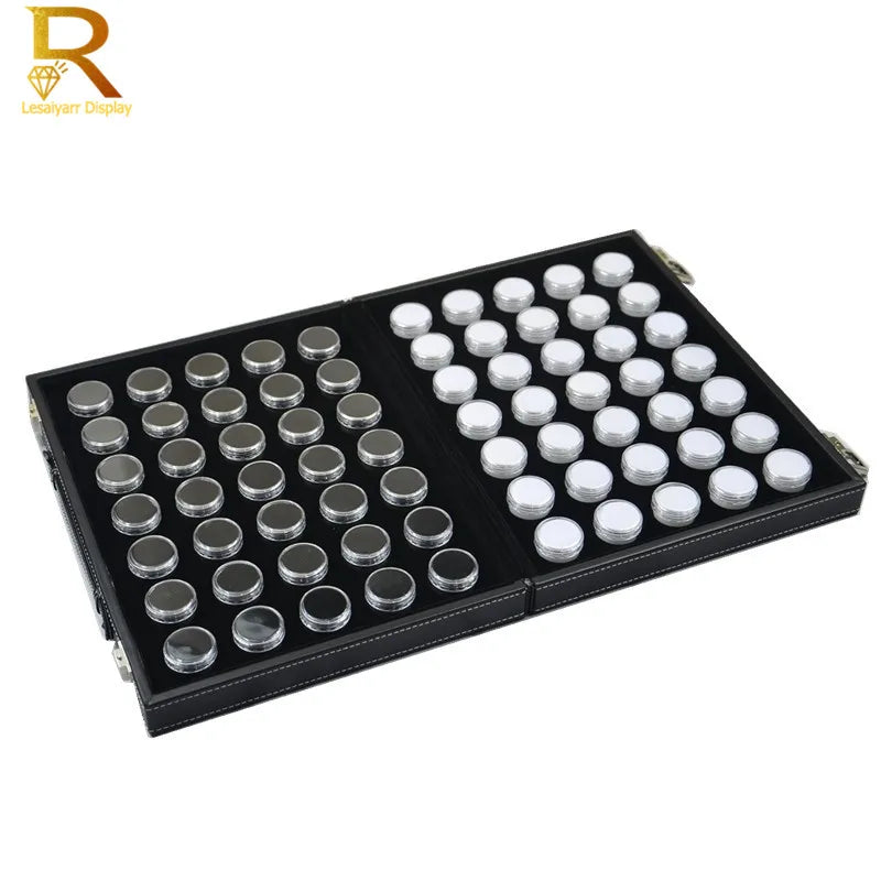 boîte bijoux simili cuir noir 60 compartiments clips velours intérieur classique