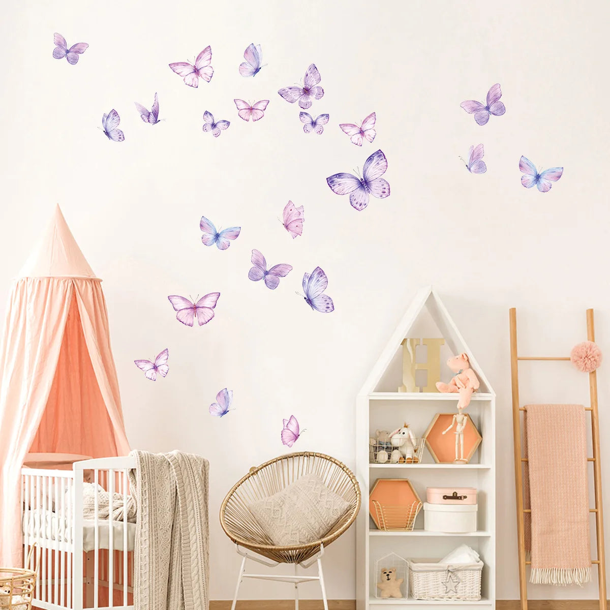 sticker mural papillons violet rose blanc moderne décoration chambre enfant opacité 20x30cm x2paquets