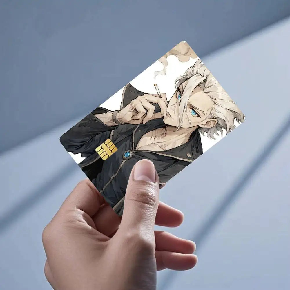 autocollant carte bancaire imperméable réutilisable personnage anime stanley snyder dr stone bleu noir