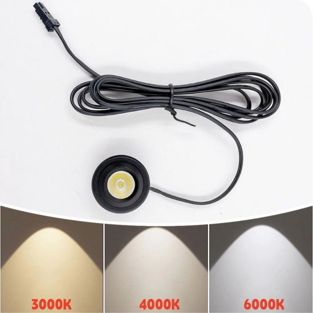 projecteur led rotatif spot aimants gris métallisé finition lisse 12v 1w 1m câble dupont