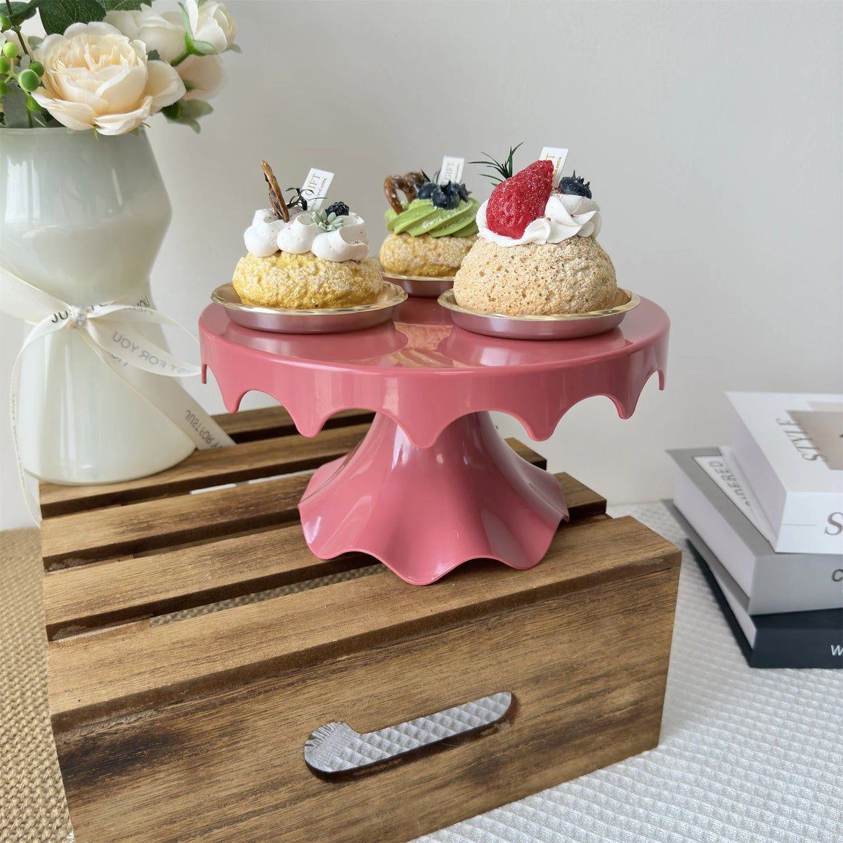support gâteaux rose rétro anniversaire mariage décoration fête blanc gris vert bleu moderne