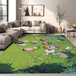 tapis dessin animé personnages anti dérapant polyester imperméable moderne vert clair bleu blanc rose