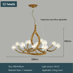 lampe suspendue moderne dorée branches naturelles 12 boules verre chaînes métalliques salon chambre