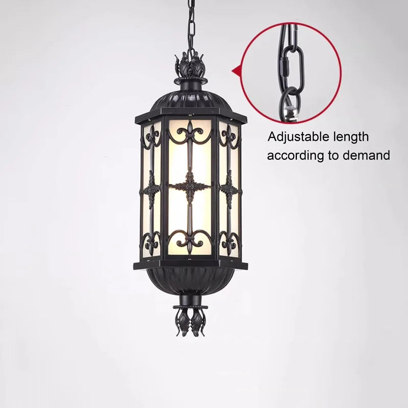 lampe suspendue classique vintage ornements floraux verre translucide éclairage extérieur ip55 aluminium noir