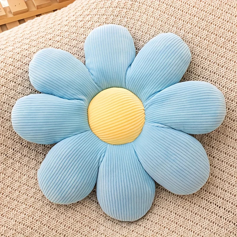 coussin moderne polyester fleuri bleu jaune blanc rose 40cm 40cm