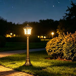 lampadaire extérieur bronze noir géométrique ip65 led 110cm hauteur abatjour transparent vieilliextérieur industrielle fixationsol