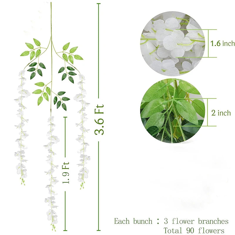 guirlande glycine lumineuse fleurs artificielles blanc vert décorative romantiqueintérieur decoration 36ft 90fleurs