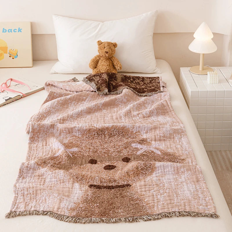 couverture coton animaux motifs douce bébé enfant jacquard absorbante multifacteurs rose gris blanc