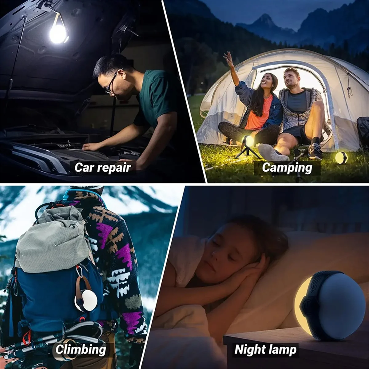 lampe led portable camping rechargeable suspension trépied sangle cuir moderne étancheextérieur