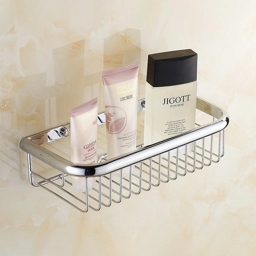 paniers rangement chrome cuivre filetés vis modernes salle bain étagères murales fixations incluses