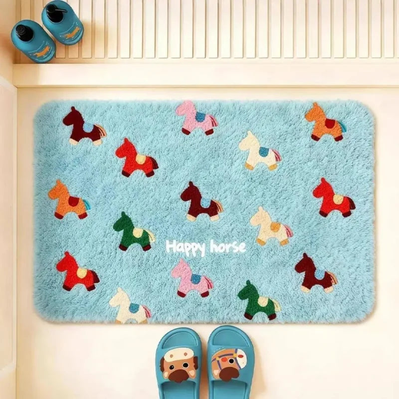 tapis doux chevaux colorés moderne bleu rouge antidérapant intérieur salon chambre