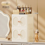 boîte rangement cosmétiques porte opaque moderne poignées dorées compartiments multiples élégante organisation produits soins