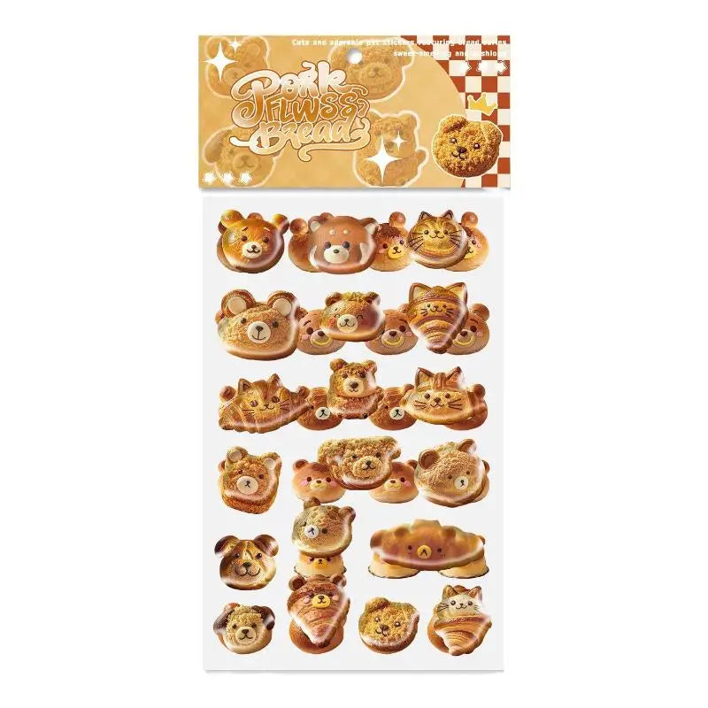 stickers 3d relief transparents pain ours bébé chat marron beige doré scrapbooking téléphone