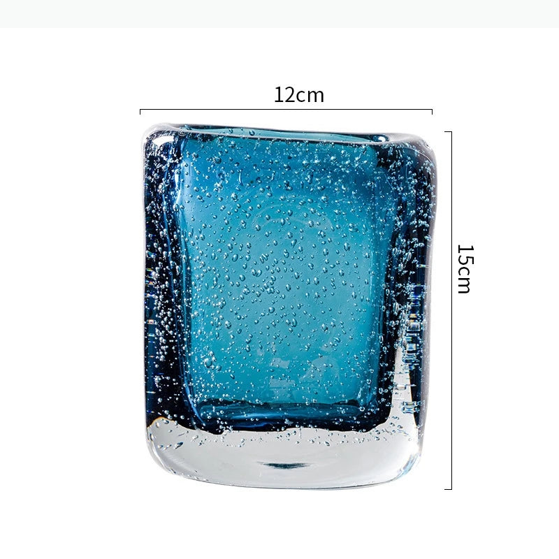 vase moderne verre bleu texture granulée vase table designintérieur