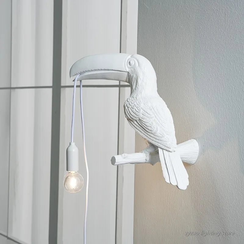 lampe oiseau résine blanc noir moderne fixée mur éclairage chambre cuisine salle manger