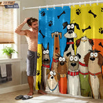 rideau douche imperméable dessins animés chiens bleu jaune opacité cartoon anneaux suspension polyester machine