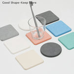 sous verres tapis diatomées coton rond carré gris rose bleu blanc moderne adhésif absorption