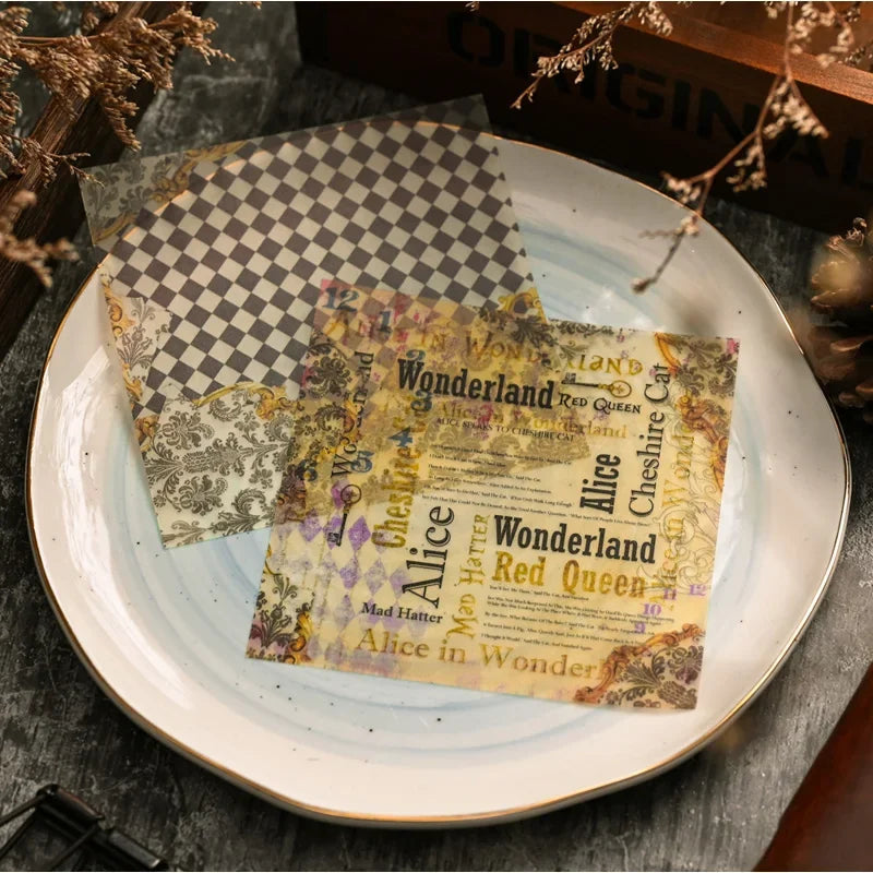 papier décoratif vintage motifs floraux personnages carreaux horloges stickers scrapbooking opaques illustrations textes