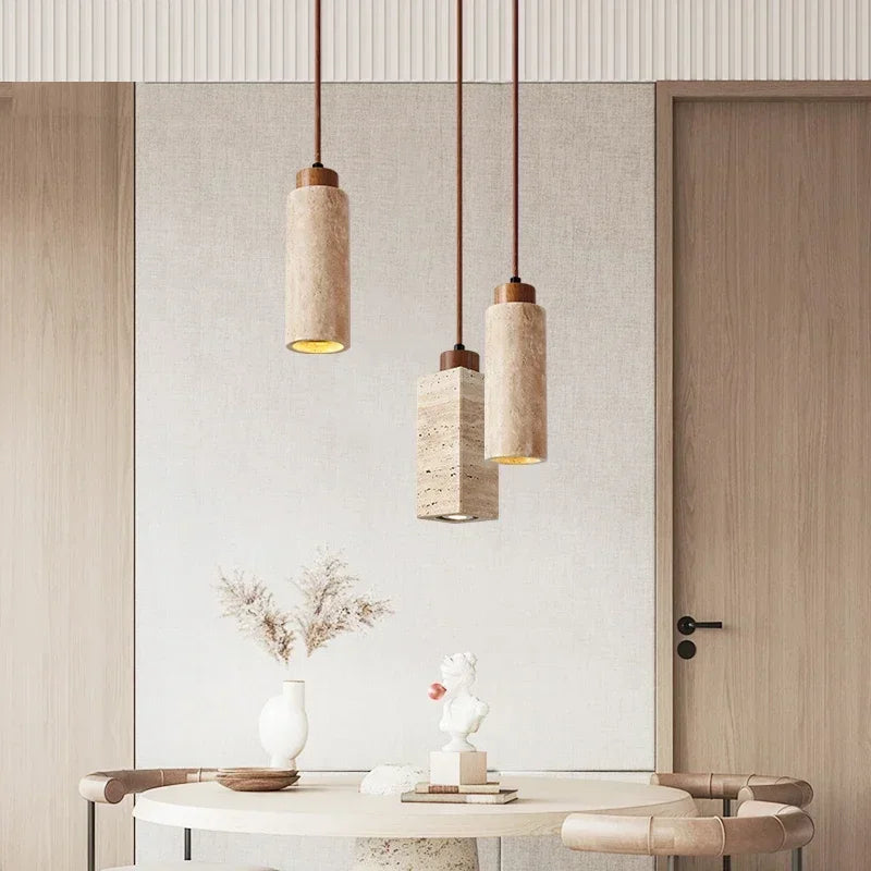 Suspension lumineuse moderne marbrée pierre beige brun salon restaurant étude chambre principal led