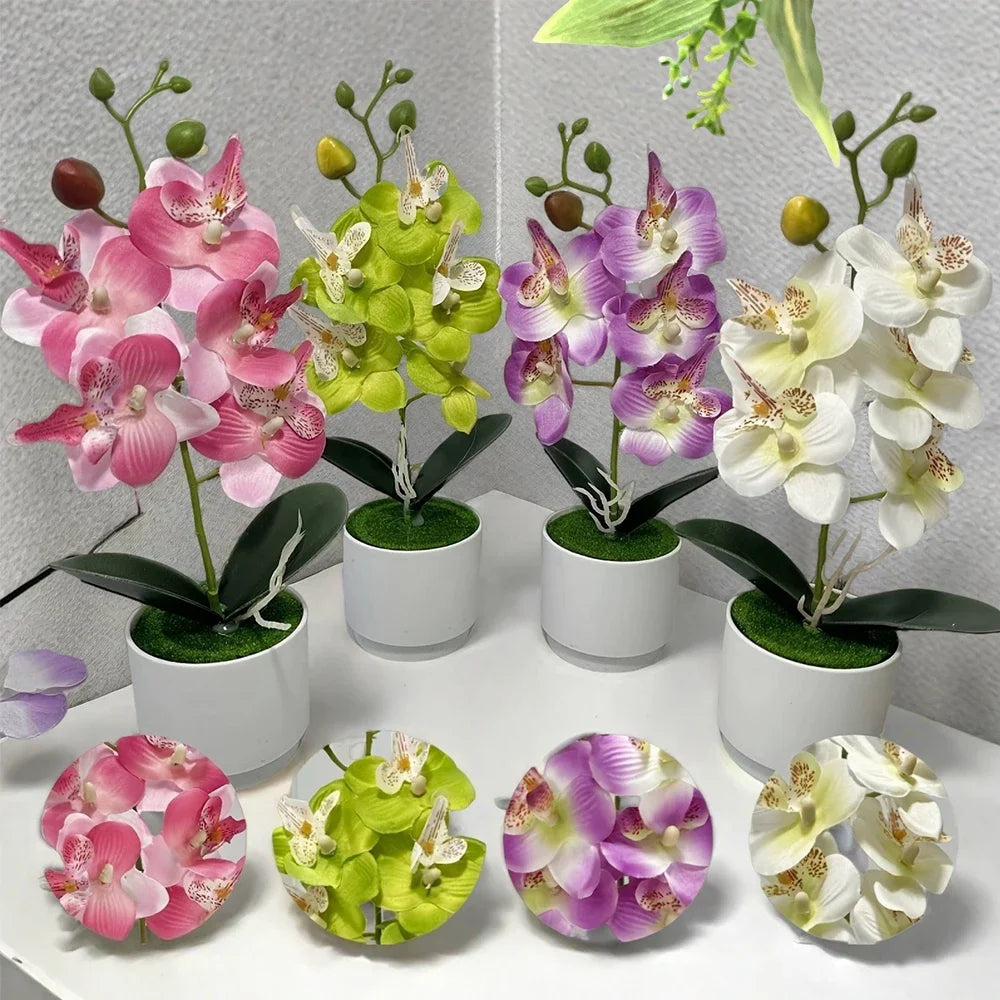 orchidées artificielles violet rose vert blanc moderne décoration intérieur pot feuilles fleurs